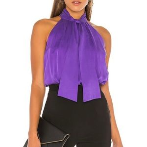 Alice + Olivia Leia Tie Neck Halter Top Violet Rich Purple Silk Blouse Small